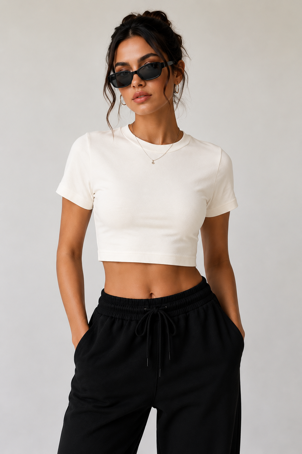 Women's Off White Crop Tee | 180 GSM Cotton Lycra | NEVERSEEN