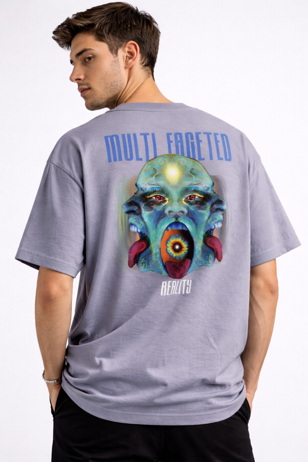 Multifaceted Reality – Grey Oversized T-Shirt | NEVERSEEN®
