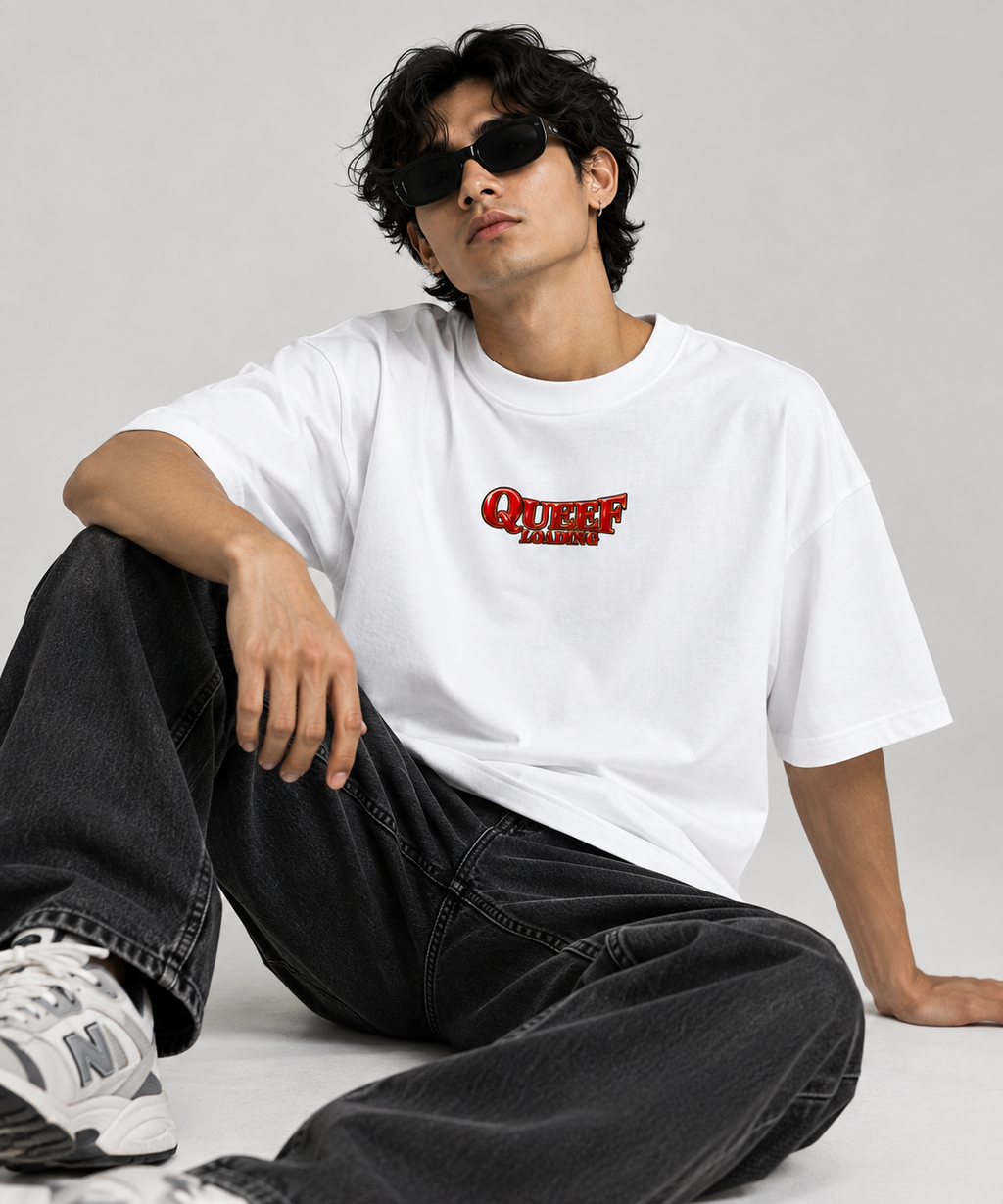QUEEF LOADING Oversized White T-Shirt | NEVERSEEN