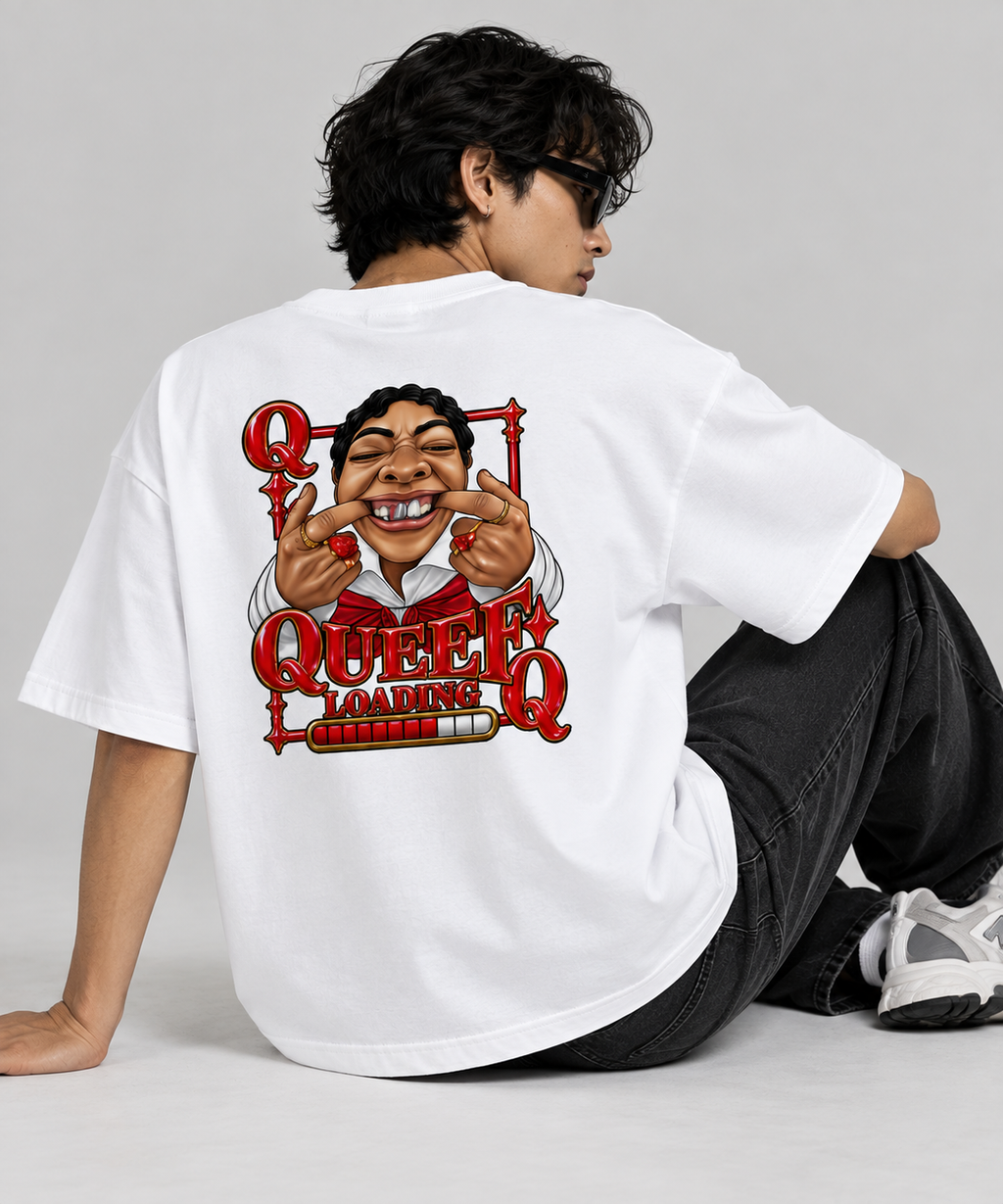 QUEEF LOADING Oversized White T-Shirt | NEVERSEEN