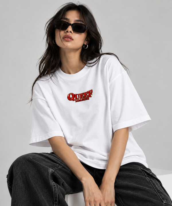 QUEEF LOADING Oversized White T-Shirt | NEVERSEEN