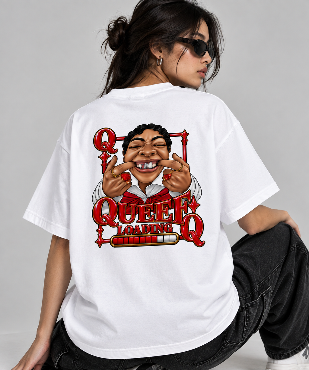 QUEEF LOADING Oversized White T-Shirt | NEVERSEEN