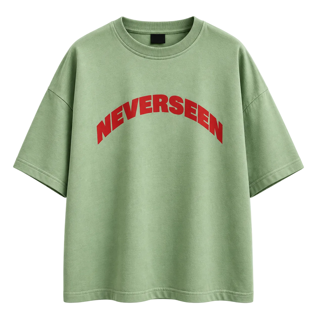 NEVERSEEN Sage Green Oversized T-Shirt | Red Logo Tee