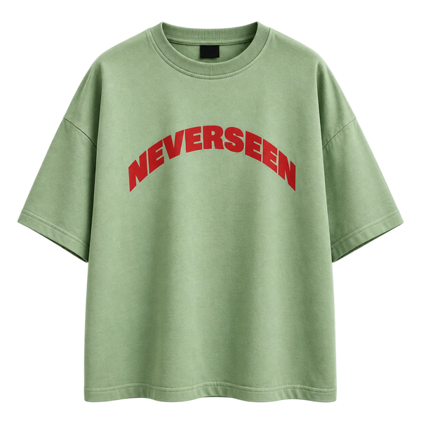 NEVERSEEN Sage Green Oversized T-Shirt | Red Logo Tee