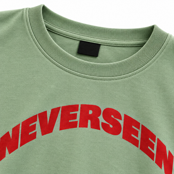 NEVERSEEN Sage Green Oversized T-Shirt | Red Logo Tee