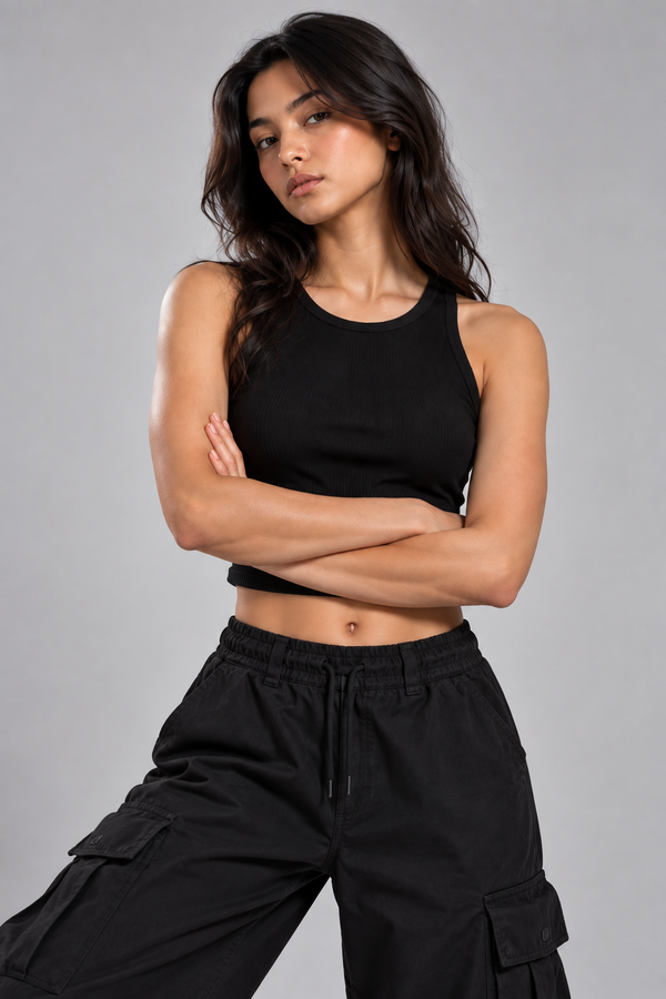 Black Ribbed Cotton Tank Top | 180 GSM | NEVERSEEN