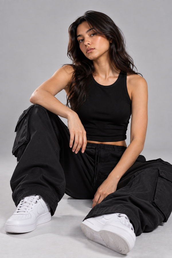 Black Ribbed Cotton Tank Top | 180 GSM | NEVERSEEN