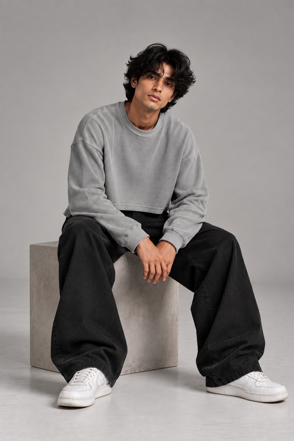 Grey Oversized Boxy Fit T-Shirt for Men | NEVERSEEN