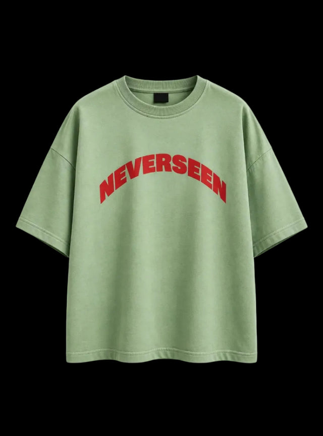 NEVERSEEN Sage Green Oversized T-Shirt | Red Logo Tee