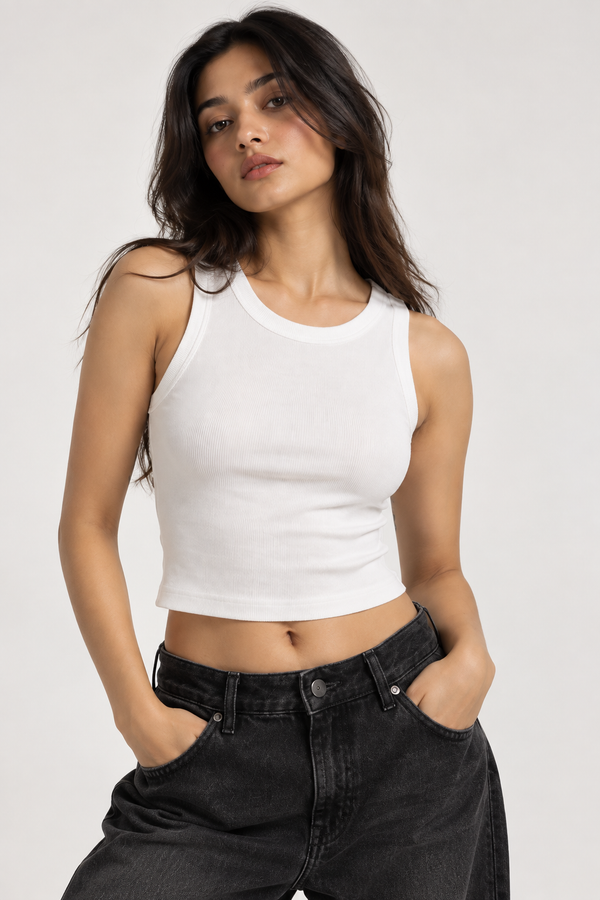 White Ribbed Cotton Tank Top | 180 GSM | NEVERSEEN