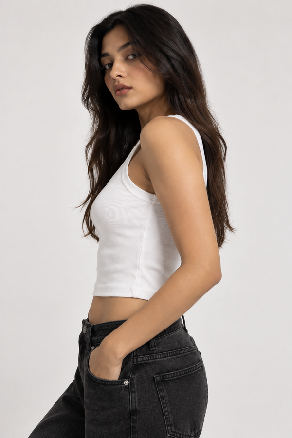 White Ribbed Cotton Tank Top | 180 GSM | NEVERSEEN