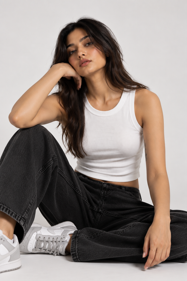 White Ribbed Cotton Tank Top | 180 GSM | NEVERSEEN